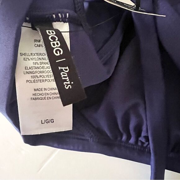 NWT New BCBG Paris Ruffled V Neck Plunge Bikini Swim Top L Midnight Adjustable - Picture 7 of 7